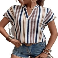 Ženski casual prugasti zaređeni gornji kratki rukav višebojni bluzovi XL