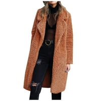 Mishuowoti jakne za žene plus veličine Žene Jesen i zimski kardigan dugačak rever sa dvostrukim kavezom s dugim rukavima kafa 2xl