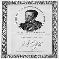 Philip II Španije br. Kralj Španije, 1556-1598. Jetkar, engleski, 18. vek. Poster Print by