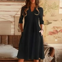 Ženske haljine LEFOW-LEVE A-line midi haljina, modna puna ljetna haljina s V-izrezom Black XL