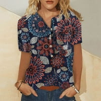 Ženski vrhovi cvjetni vrhovi za žene, žensko dugme dolje modne ležerne majice kratkih rukava Bluza ljubičasta