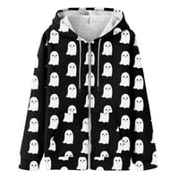 Vremenske ženske slatke dukseve tinejdžerke jeseni jaknu za prevelike dukseve Ležerne prilike za crtanje Zip up y2k hoodie sa džepom, crni, xxl