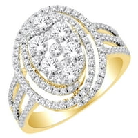 OVAL KLUSTER HRANE Vjenčani prsten u 14K žutom zlatu sa 1. CT okrugli bijeli prirodni dijamant sa prstenom