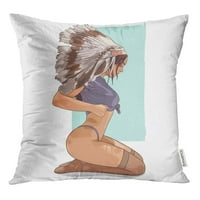 Mlada seksi žena koja sjedi na koljenima bacaju jastučnicu za jastuku