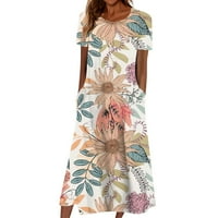 Ljetne haljine za žene Ženske haljine za odmor na plaži Floralne tiskovine Maxi haljine Boho haljina džepova Tunic Pokloni na klirensu Khaki XL