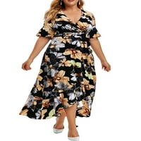 GLONME Žene kratki rukav Kaftan a-line duga haljina Havajski boemijski ljetni maxi haljine cvjetni print