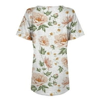 Ženski vrhovi okrugli dekolte Žene bluze Labavi fit cvjetni ljetni kratkih rukava majice Bež m
