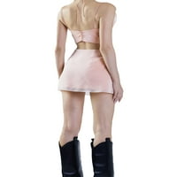 Wessery Women Mini A-line suknja Solidna boja ljetna elastična velika struka za plaže Club Party Streetwear