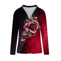 TKLpehg Fall vrhovi za žene Trendy V-izrez casual labav fit bluza Žene dugih rukava Floral Print Dukserice