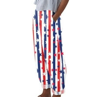 Booker Ženska Dan nezavisnosti Američka zastava Štampari Hlače Baggy Elastična struka pantalona široka noga sa džepom Moda High Raight Gant