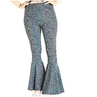Bell donje hlače za žene - Ženski visoko struk reflektirajuće hlače šarene faze modne tanke otvorene pantalone