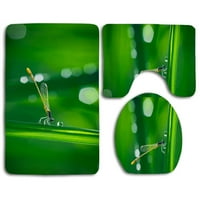 Dragonfly Green Grass makro kupaonske prostirke set za kupac za kupanje Contour mat i toaletni poklopac poklopca
