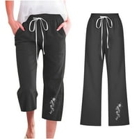 Meetotime Womens Pamuk posteljina Capris hlače široka noga labava crtača Ležerne hlače Trendi salon