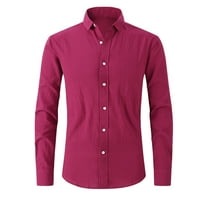 Sinimoko muške ležerne tipke dolje majice čvrsto sa džepnim poklopcem s dugim rukavima ljetna jesenska košulja bluza vruća ružičasta xl