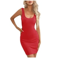 Gotyou haljine Ženska uska mocila sa čvrstom bojom bez rukava bez rukava u obliku vrata za omotane haljine Crveni XXL