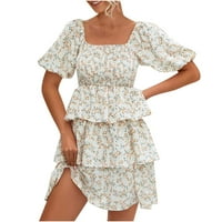 Ljetne haljine za prodaju za žene za žene s kratkim rukavima za tisak cvjetnog uzorka Dress Square Crt