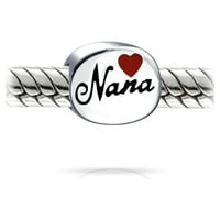 Nana GrandMother Family Crveno srce ovalno šarm perla Sterling Silver