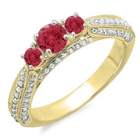 DazzlingRock kolekcija 14k okrugli rubin i bijeli dijamantni zaručni prsten za brisanje, žuto zlato,
