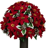 Simpatija Silks Umjetno groblje cvijeće, božićni buket, crvene poinsettia i pinecone sa vazom