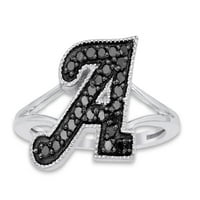 Karat Početna abeceda H okrugli rez crni prirodni dijamantni početni prsten u 14K bijelom zlatu preko