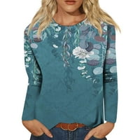 MLQIDK Womens Vintage T-majice s dugim rukavima cvijeće i pejzažne tiskane majice Casual Fall Labavi