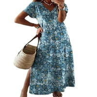 Colisha dame Ljeto plaža Sundress cvjetni print maxi haljine kratki rukav duga haljina havajska praznik