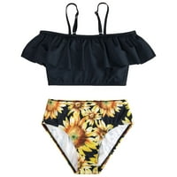 Toddler kupaći kostimi s kupaćim kostimima odijelo Hollow Bikini ljetni djeca postavi suncokret print ruffle hem bikini