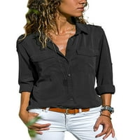 Grianlook Ženska majica dolje Down Tops Džepovi bluza Dame Plain TEE Elegantna košulja u boji crne boje