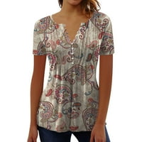 Žene ljetne vrhove kratkih rukava Grafički otisci Bluze Casual Women Henley majice Khaki 3xl