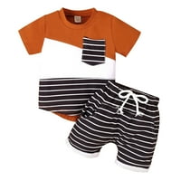 Ljetni mali dječaci kratki rukav patchwork u boji džepni vrhovi kratke hlače dva odjela set smeđa 110
