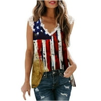 Američka zastava Cisterna za košulju Žene 4. jula Patriotske košulje Torbe bez rukava majica bez rukava čipka majica V-izrez bez rukava Blue XL