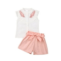 Fanvereka Baby Girl ljetne odjeće postavljaju crveno perje tisak bijelog rezervoara + ružičastih kratkih