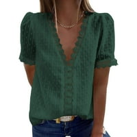 Ženske bluze Ženska modna čipka kratkih rukava Ležerna majica V-izrez Solid Boja Top Green M