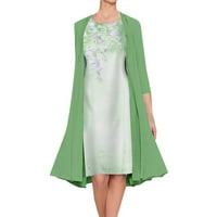 ManXivoo ženska casual moda Elegantna tiskana šifonska haljina Dvije postavljene ženske haljine Ženske casual haljine mint zelene boje