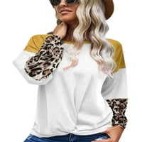 Yuemengxuan ženski modni leopard ubodeći okrugli vrat pletena majica dugih rukava