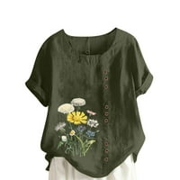 Peskaiy ženski ljetni casual okrugli vrat cvijet kratkih rukava s labavim majicama vrhovi tenkovi labavi fit wormaut xxxxxl zeleno na klirensu