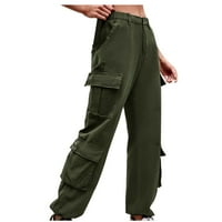 Ženski teretni traperice visokog struka, džep za preklopni džep ravno širok traper pantalone Ležerne