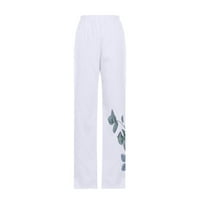 Vivianyo HD duge hlače za žene čišćenje Ženske ljetne casual labavo pamučne i posteljine džepom Štampari hlače bljesak bijele boje