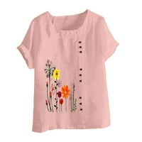 Unleife majice kratkih rukava za žene Ljeto casual okrugli vrat kratkih rukava cvijeće za tisak labavih majica