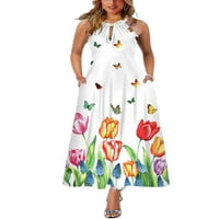 Rejlun Women Ljeto Plaže Sundress Maxi haljine bez rukava Cvjetni ispis Duga haljina Kaftana boemski