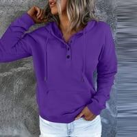 Duksevi za žene Solid Boja dugih rukava džepni džepni gumb pulover na vrhu casual labavog fit zimske