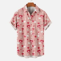 Muški casunski gumb dolje Valentinene majice kratki rukav veliki i visoki ljubavni srčani uzorak Grafički havajska tees košulja Pokloni majice za suprug tata Son Pink XL