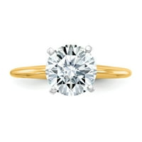 14k žuti zlatni prsten za prsten moissine okrugli bijeli 2,00ct bezbojni pasijans, veličine 8