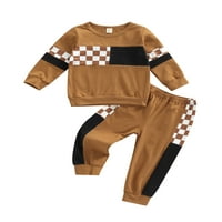 Coduop Toddler Baby Boy Girl Pamuk Plaid pulover Dukserice Outfit Set 1- godina
