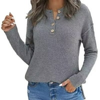Hanzidakd ženski pleteni pulover pad i zimski dugi rukav V izrez akril modni pulover džemperi sivi xl