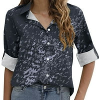 Ženska bluza Modni gumb dolje majice za žene labave V izrez Bluze Ležerne prilike kotrljane vrhove sa