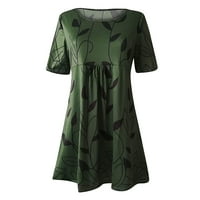 Lopecy-Stare Ležerne haljine okrugle vrat cvjetne turneke za žene za žene kratki rukav zeleni - XL