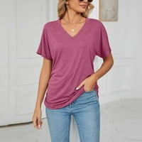 Ženska modna casual udobna čvrsta boja V-izrez kratki rukav bluza s