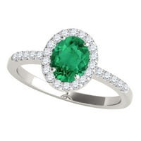 Aonejewelry 0. Carat TTW dijamantski i ovalni oblikovani smaragdni prsten u 10k bijelo zlato