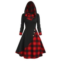Tagold padajuće haljine za žene, ženska gotička vintage plaćena haljina s kapuljačom retro tamne midi haljina
